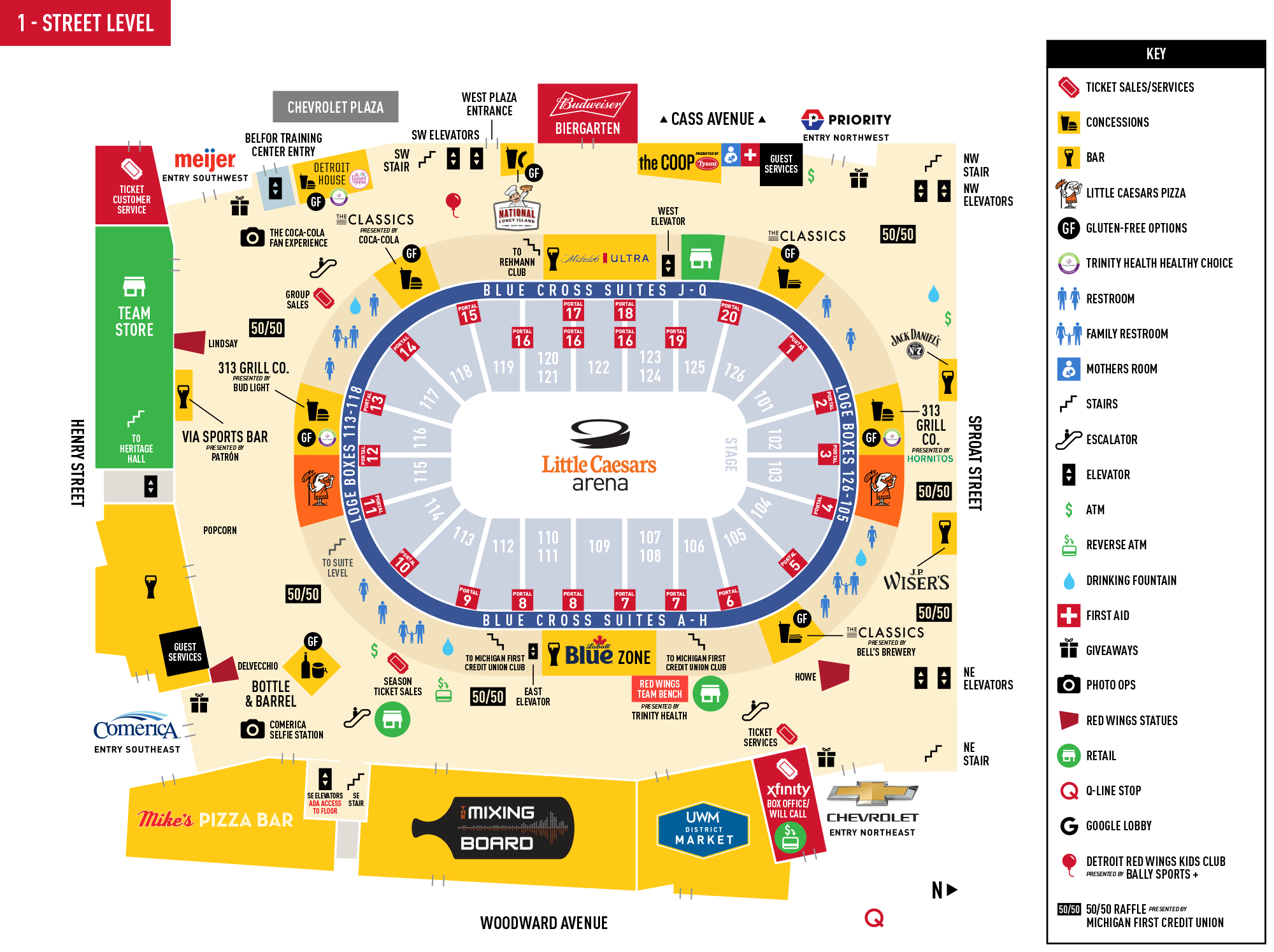 313 Presents - Little Caesars Arena - Street Level Concourse Map