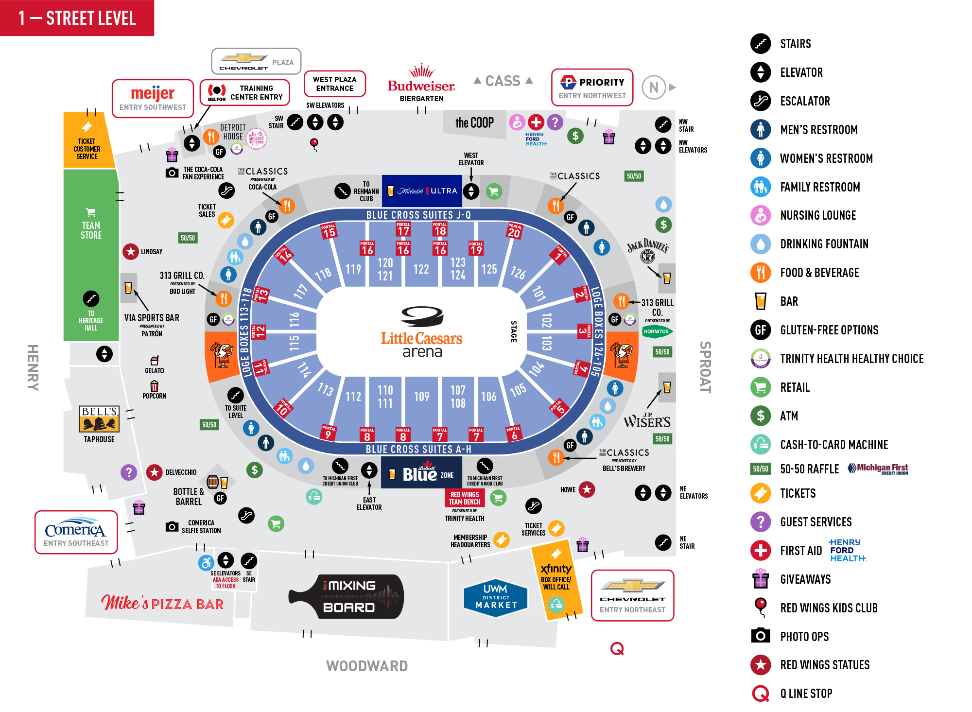 313 Presents - Little Caesars Arena Venue Maps - Street Level Concourse