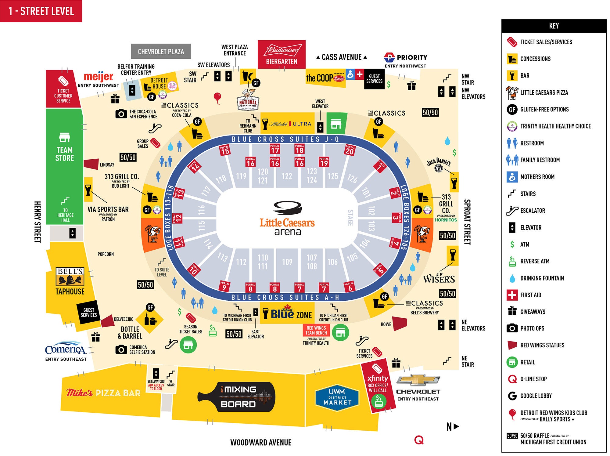 313 Presents - Little Caesars Arena - Street Level Concourse Map