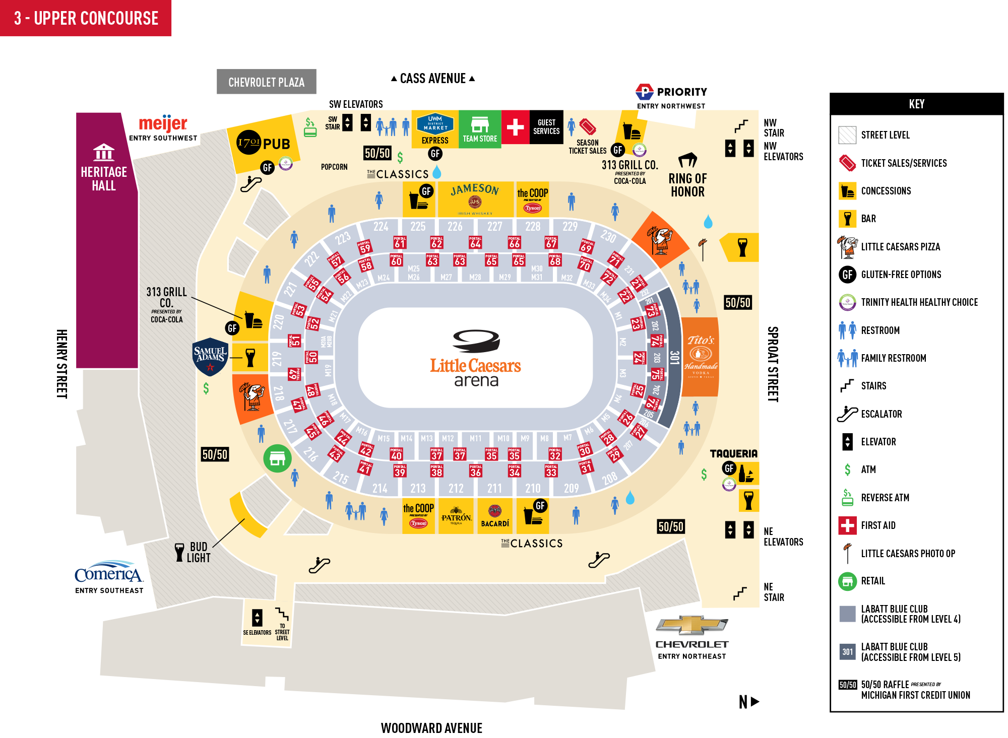 313 Presents - Little Caesars Arena - Upper Concourse Map