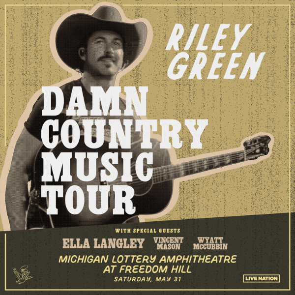 More Info for Riley Green Brings “Damn Country Music Tour” With Special Guests Ella Langley, Vincent Mason And Wyatt Mccubbin To Michigan Lottery Amphitheatre Saturday, May 31, 2025